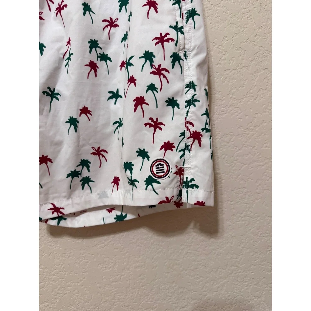 Serge Blanco Mens 2XL White Swim Trunks Palm Tree Print Drawstring Shorts‎